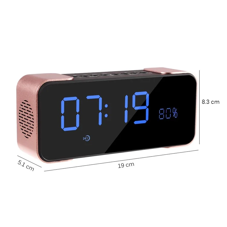 Digital LED Display Clock Metal Bluetooth 4.0 Speaker 2-in-1, Support Aux-in/FM Radio/TF Card (PTH-305) - Rose Gold Color
