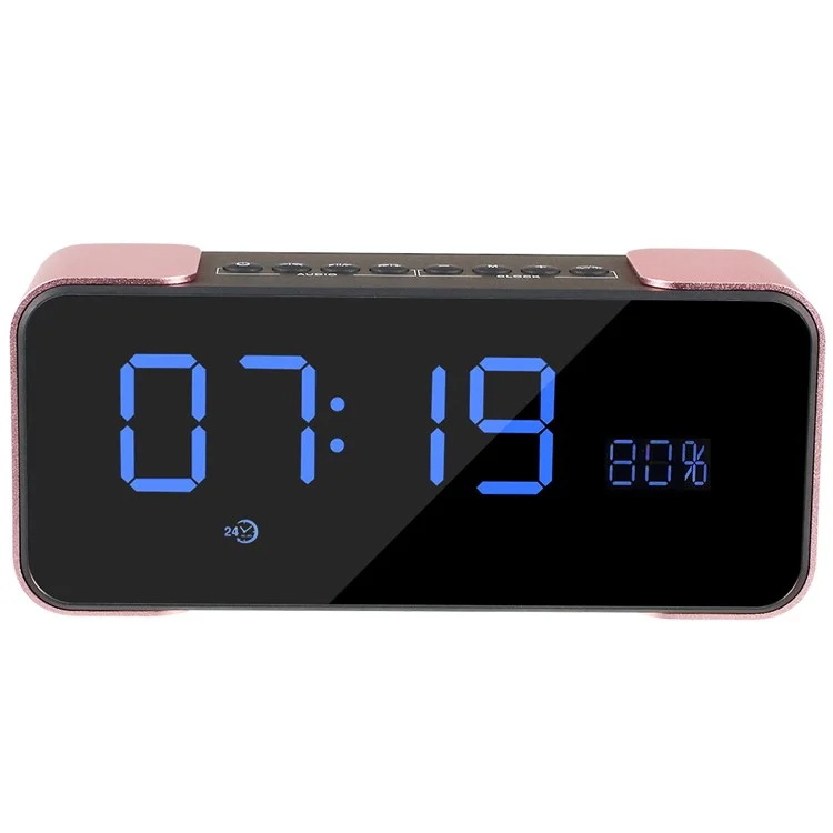 Digital LED Display Clock Metal Bluetooth 4.0 Speaker 2-in-1, Support Aux-in/FM Radio/TF Card (PTH-305) - Rose Gold Color
