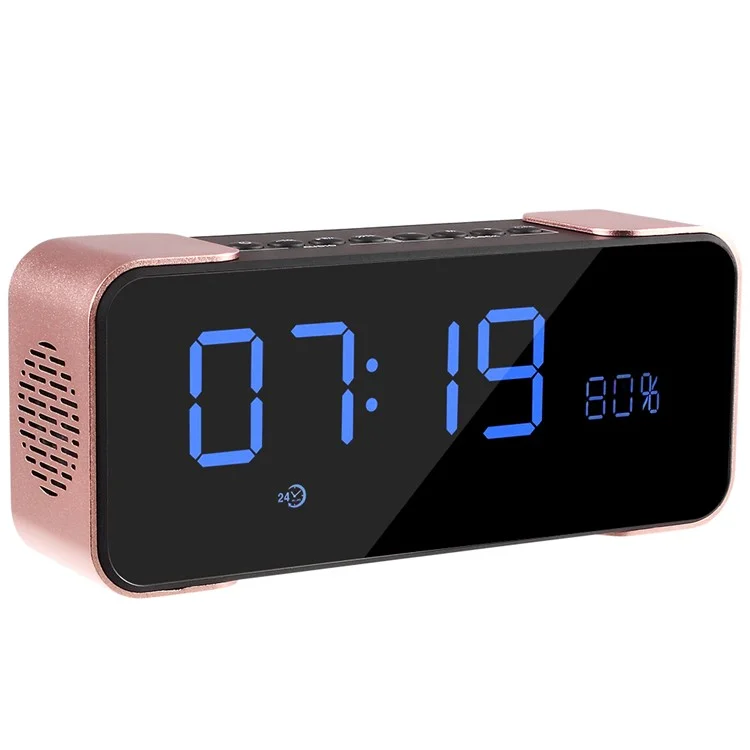 Digital LED Display Clock Metal Bluetooth 4.0 Speaker 2-in-1, Support Aux-in/FM Radio/TF Card (PTH-305) - Rose Gold Color