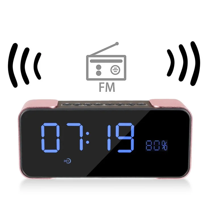 Digital LED Display Clock Metal Bluetooth 4.0 Speaker 2-in-1, Support Aux-in/FM Radio/TF Card (PTH-305) - Rose Gold Color
