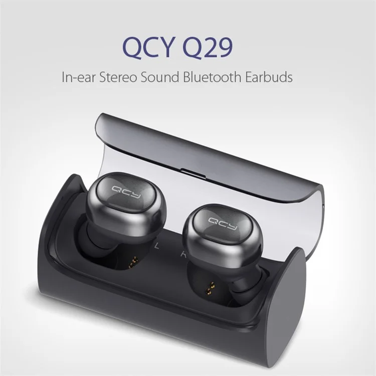 QCY Q29 Dual Mini V4.1 Bluetooth Headset Wireless Earbuds Stereo Voice Noise Canceling with Charging Case - White