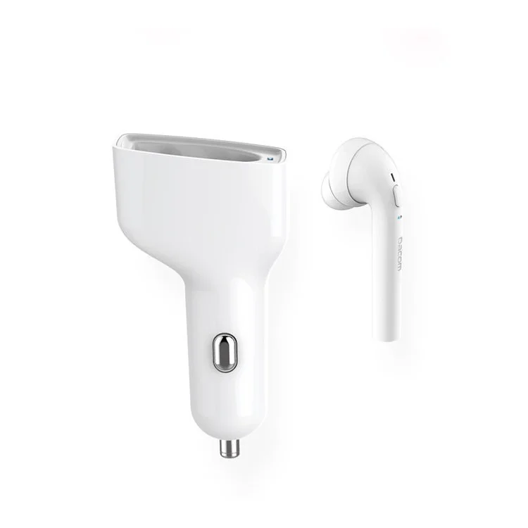 DACOM Car Charger Kit Bluetooth 4.2 Stereo Headset Hands-free Earphone for iPhone Samsung LG Etc - White