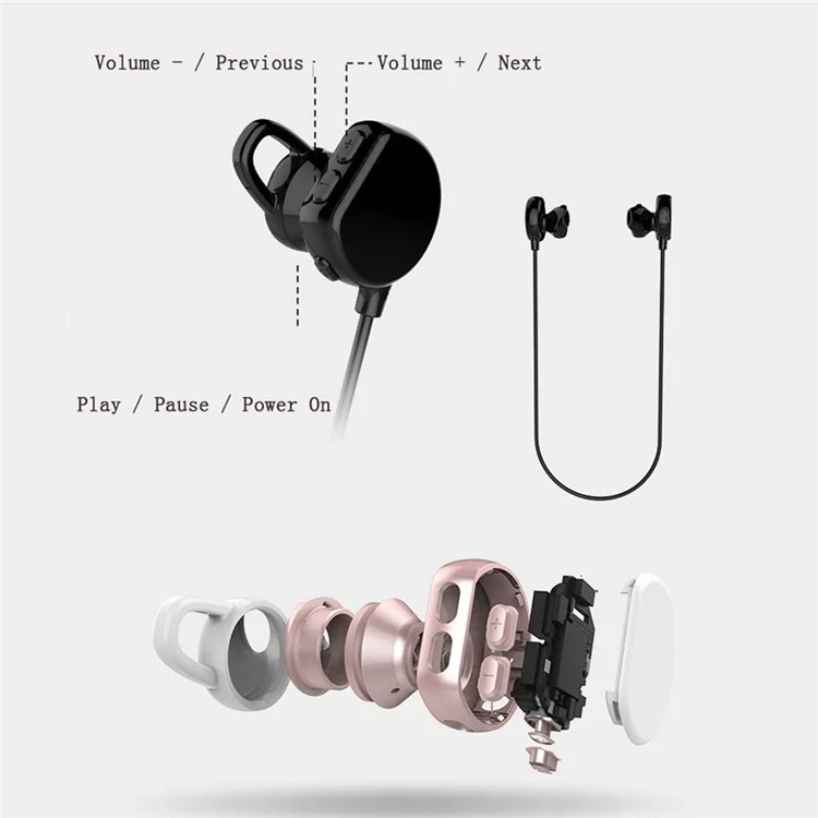 DACOM Sports Bluetooth 4.1 Wireless Stereo Earphone with Mic for iPhone 7 Etc. - Black