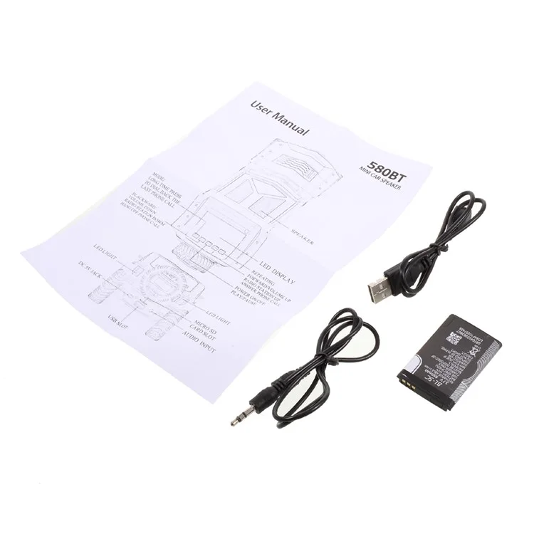 JKR Car Bluetooth Speaker Mini Speaker Support Microphone/TF Card/FM/ AUX-in DS-580BT - Black
