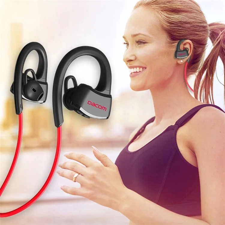 DACOM P10 Bluetooth Headset IPX7 Waterproof Ear Hook Swimming Earphone with Mic - Black / Red