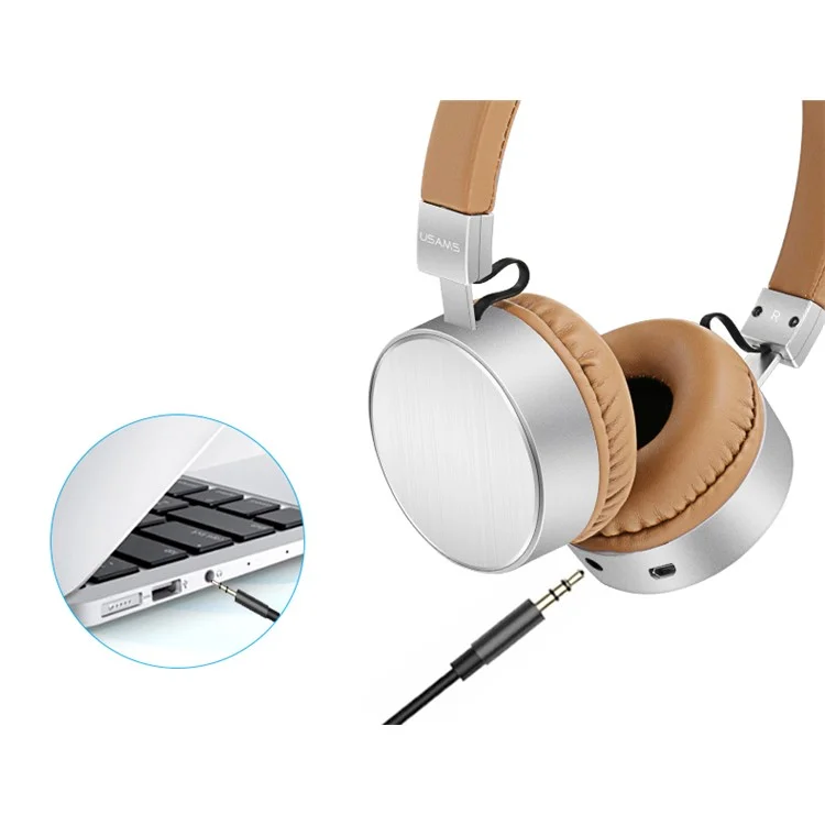 USAMS US-LH001 Over-Ear Wireless Bluetooth Headphone with Mic - Brown