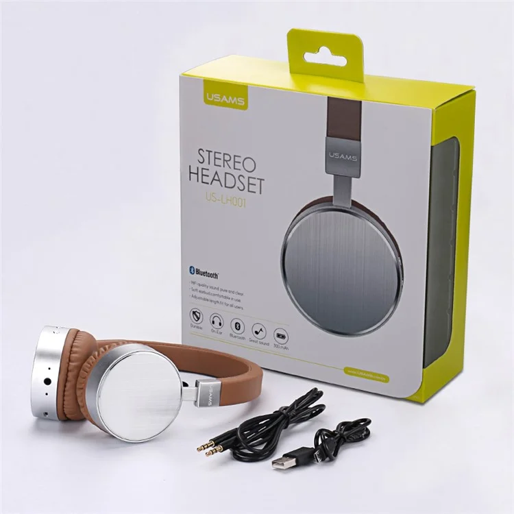 USAMS US-LH001 Over-Ear Wireless Bluetooth Headphone with Mic - Brown