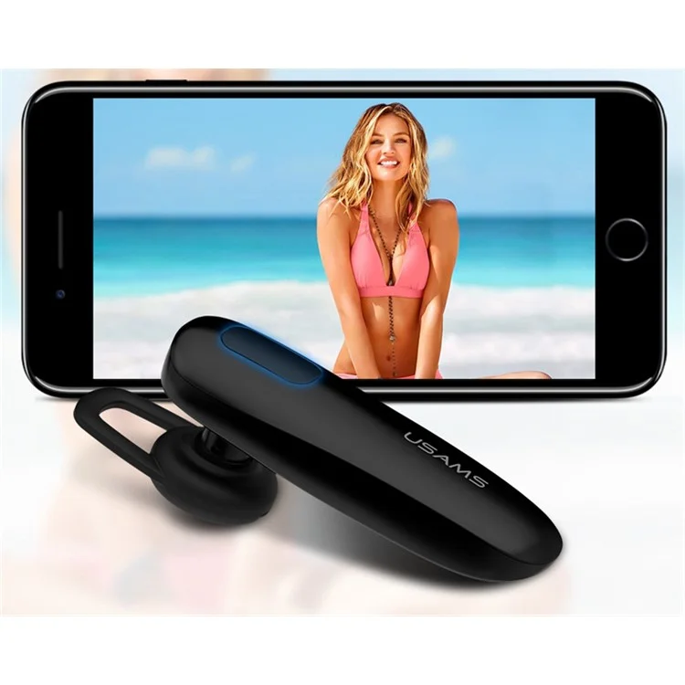 USAMS US-LK001 LK Series Single In-ear Bluetooth Earphone + Bluetooth Remote Shutter for iPhone Samsung - Black
