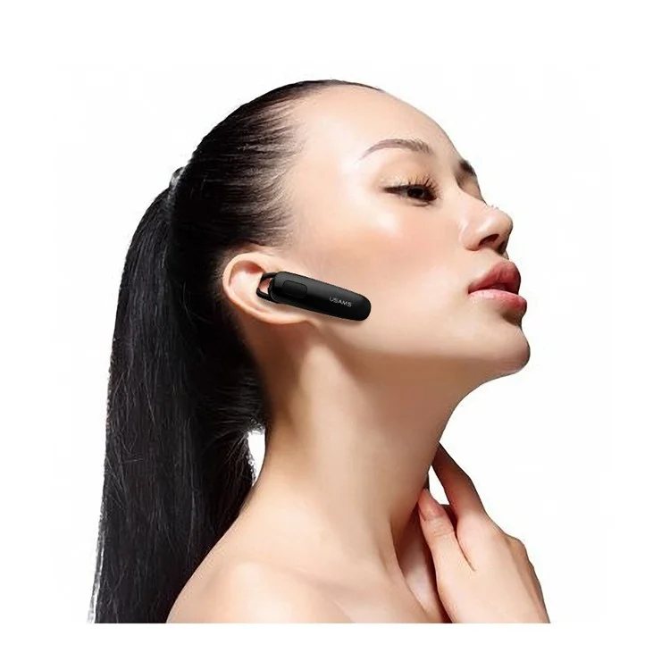 USAMS US-LK001 LK Series Single In-ear Bluetooth Earphone + Bluetooth Remote Shutter for iPhone Samsung - Black