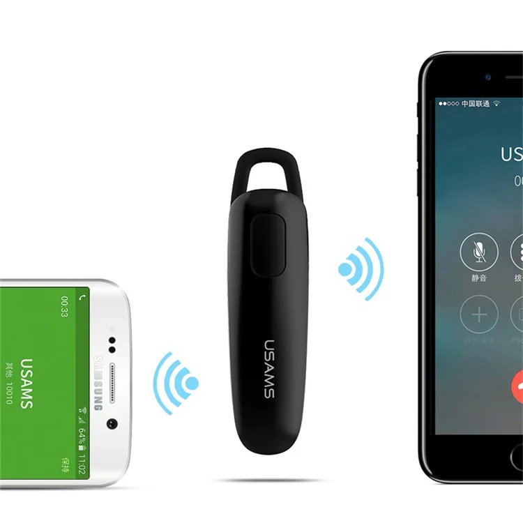 USAMS US-LK001 LK Series Single In-ear Bluetooth Earphone + Bluetooth Remote Shutter for iPhone Samsung - Black