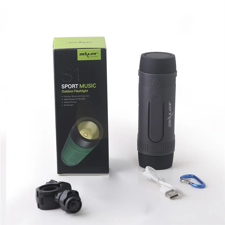 ZEALOT S1 Supporto per bici da esterno Altoparlante Bluetooth wireless impermeabile con torcia / Power Bank / funzioni TF / FM - Grigio