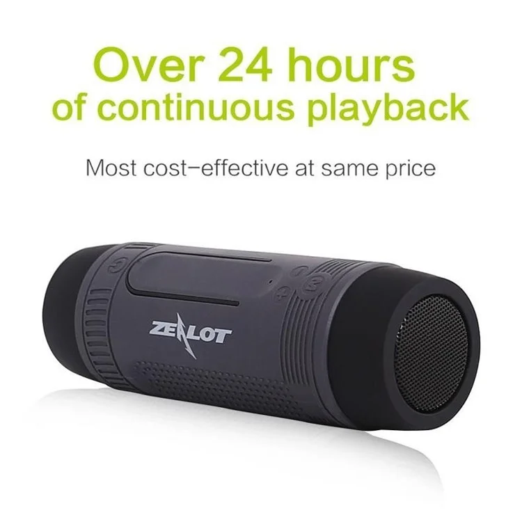ZEALOT S1 Supporto per bici da esterno Altoparlante Bluetooth wireless impermeabile con torcia / Power Bank / funzioni TF / FM - Grigio
