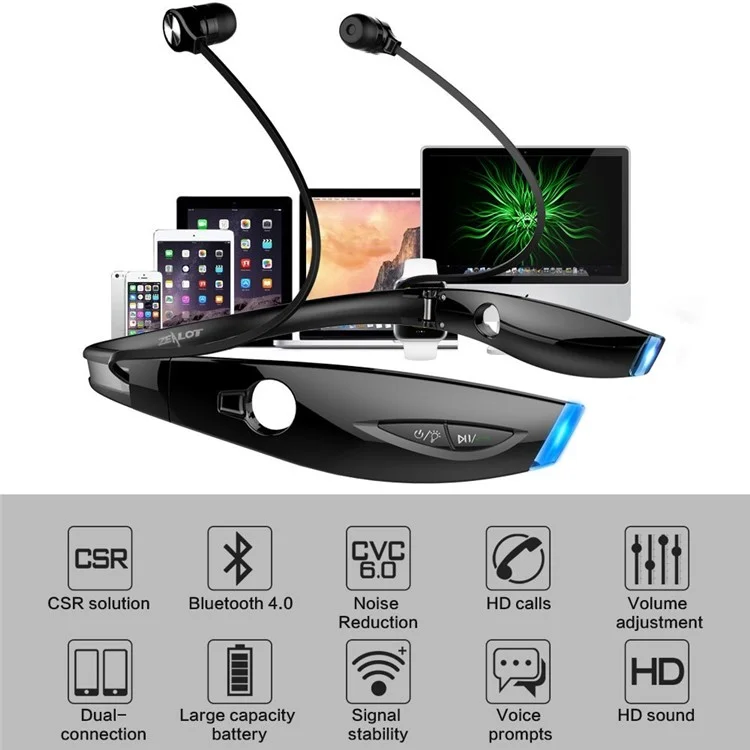 ZEALOT H1 Sport Bluetooth Wireless Neckband In-ear Stereo Surround Headset - Black