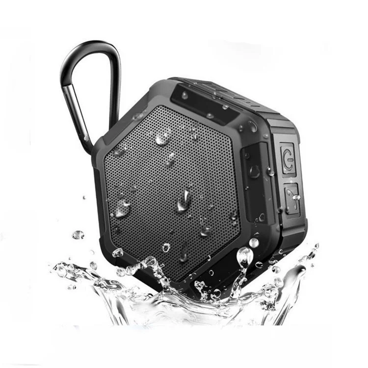 Hexagon Shape IP65 Waterproof Bluetooth Speaker with Microphone for iPhone Samsung Sony etc. - Black