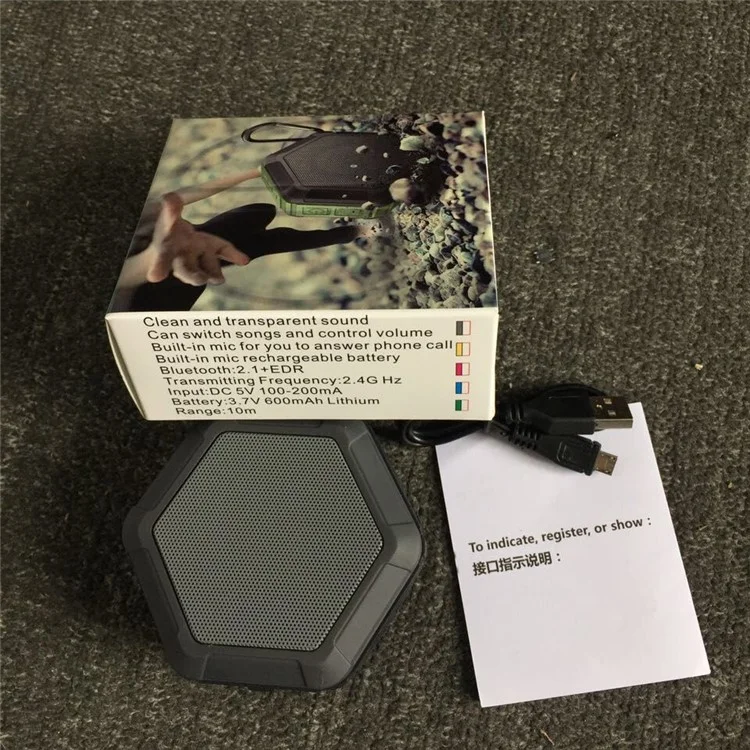 Hexagon Shape IP65 Waterproof Bluetooth Speaker with Microphone for iPhone Samsung Sony etc. - Black