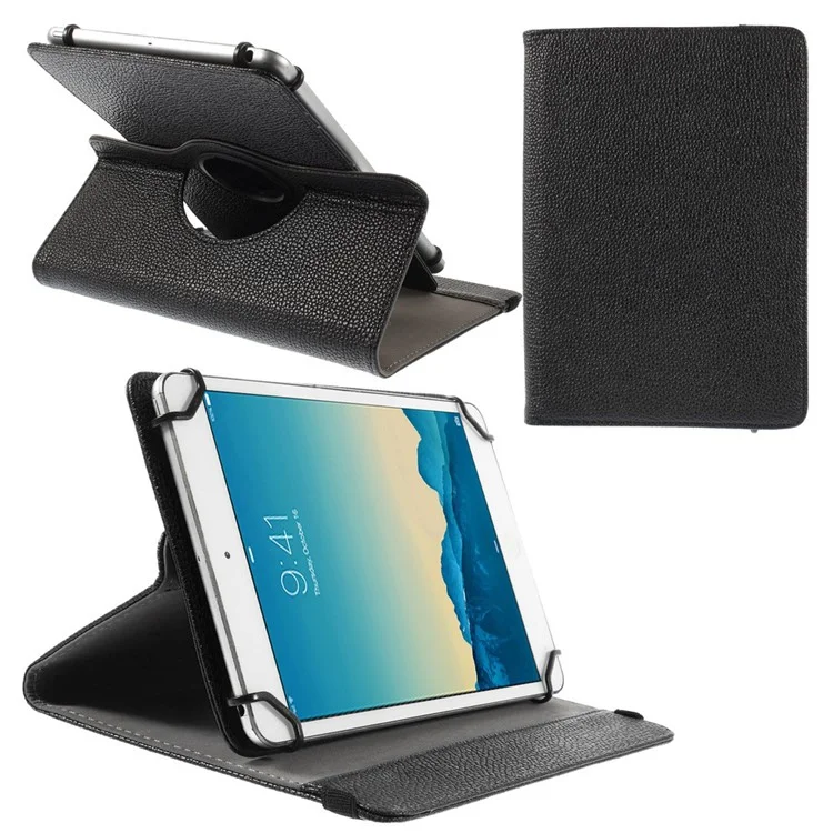 Étui en Cuir du Stand Rotatif Pour Ipad Samsung Tablet pc Taille Rétractable: 8 - 13,5 cm (w), 15 - 20,3 cm (l) - le Noir