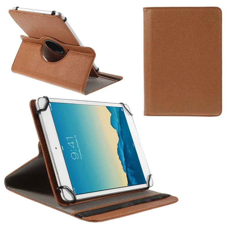 Rotary Stand Leather Cover for iPad Samsung Tablet PCs Retractable Size: 8 - 13.5cm(W), 15 - 20.3cm(L) - Brown