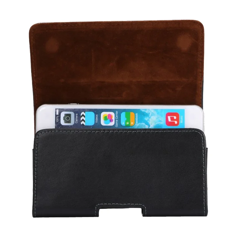 Echte Leder -hülle Belt Clip -holster -tasche Für Iphone Huawei Xiaomi Samsung Usw. - Schwarz