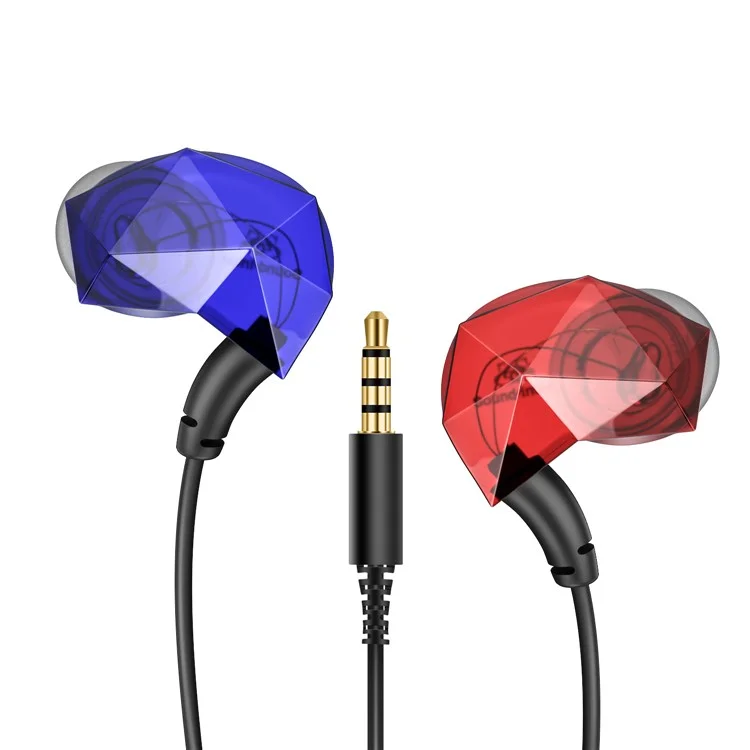 E6+ 3.5mm Universal Diamante Cutting In-Ear HiFi Sports Headphone with Mic for Samsung Note 8 - Blue + Red