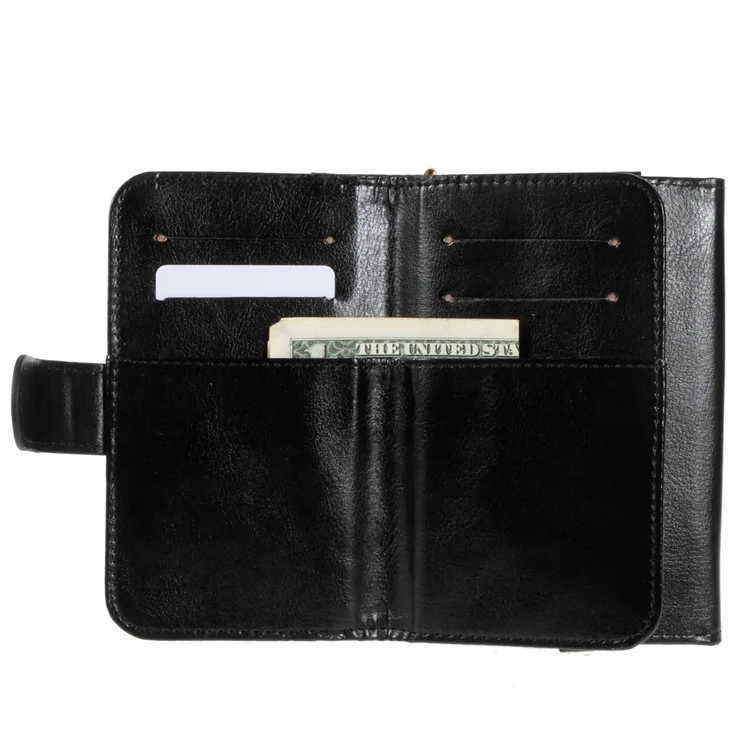 Universal Leather Wallet Purse Case for iPhone 6s 6 / Galaxy S6 / HTC One M9, Size: 145 x 75mm - Black