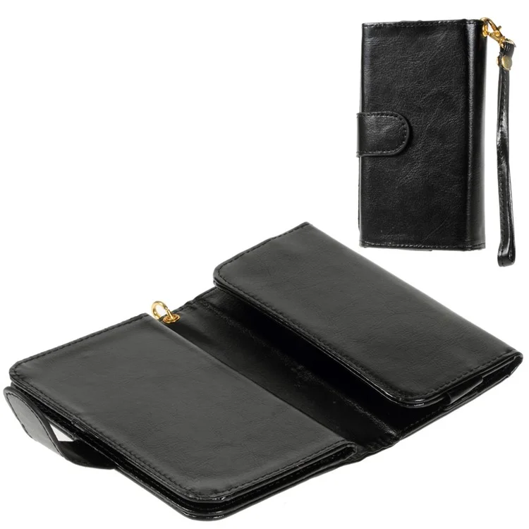 Universal Leather Wallet Purse Case for iPhone 6s 6 / Galaxy S6 / HTC One M9, Size: 145 x 75mm - Black