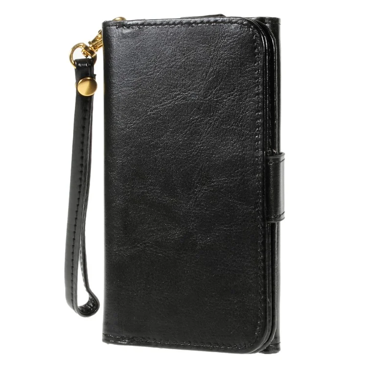 Universal Leather Wallet Purse Case for iPhone 6s 6 / Galaxy S6 / HTC One M9, Size: 145 x 75mm - Black