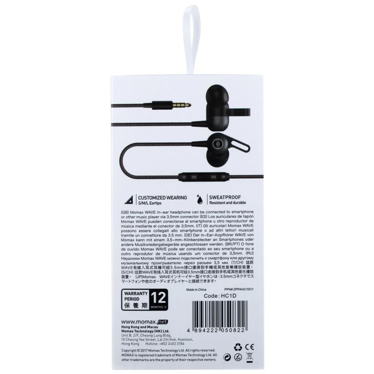 MOMAX Wave Series 3.5mm In-ear Earhook Sports Headset Earphone with Microphone - Black