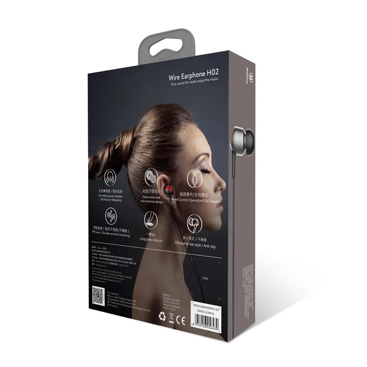BASEUS Encok H02 3.5mm Wired Control In-ear Earphone with Mic for iPhone Samsung - Black