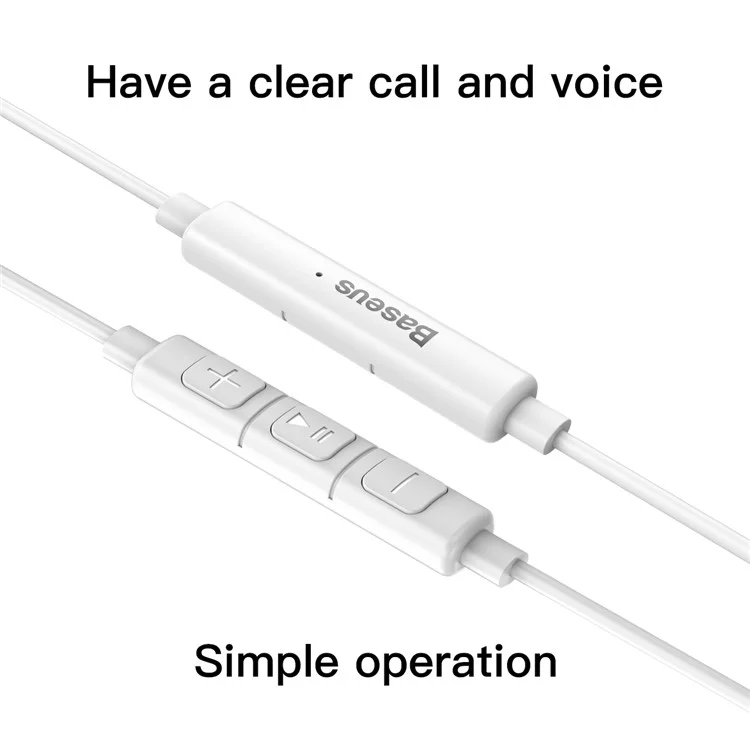 BASEUS Encok H02 3.5mm In-ear Earphone Headset with Mic Volume Control for iPhone Samsung - White