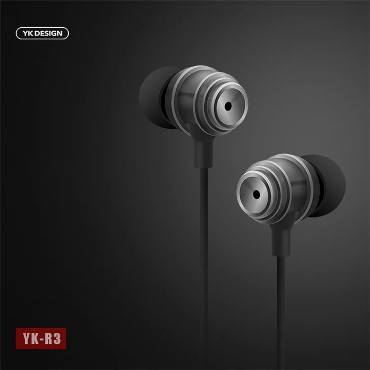 YK R3 3.5mm Plug Universal Mega Bass Wired Earphone with Mic for iPhone Samsung - Black