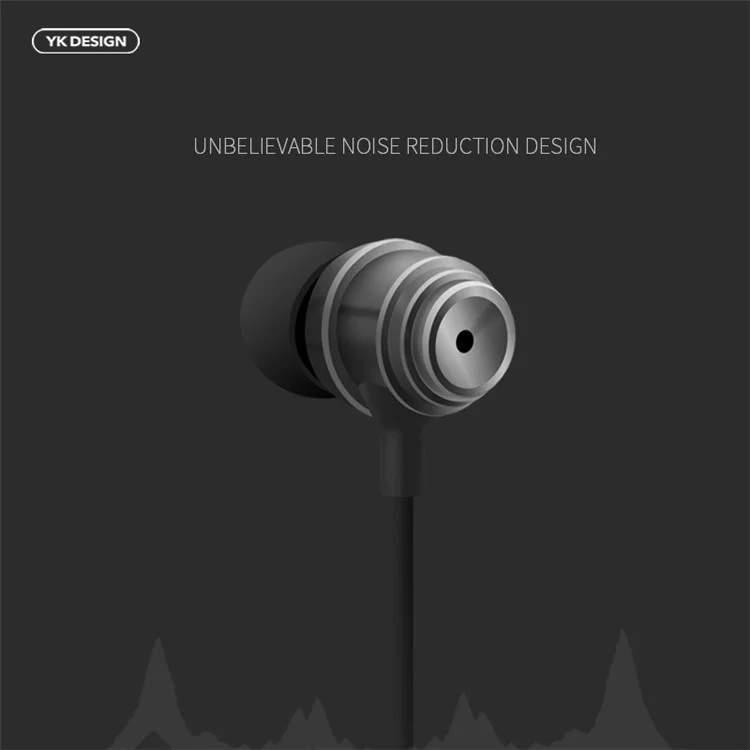YK R3 3.5mm Plug Universal Mega Bass Wired Earphone with Mic for iPhone Samsung - Black