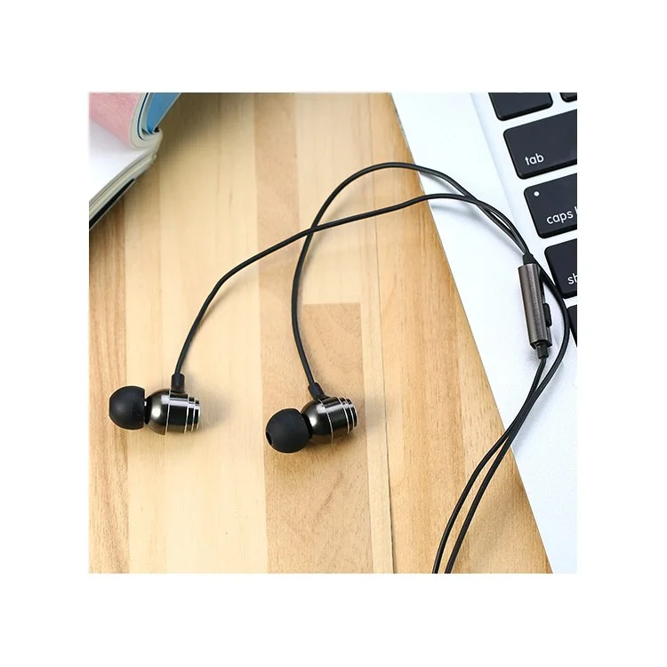 YK R3 3.5mm Plug Universal Mega Bass Wired Earphone with Mic for iPhone Samsung - Black