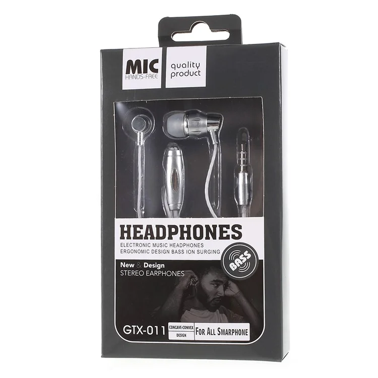GTX-011 3.5mm In-ear Headset Earphone with Microphone for iPhone Samsung Huawei - Grey