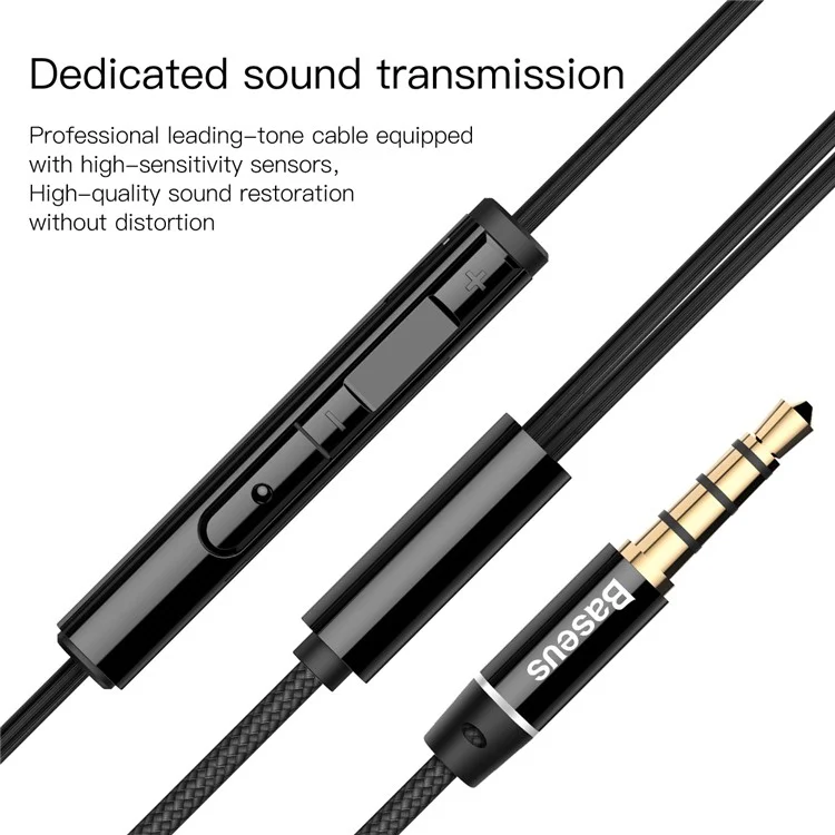 BASEUS Encok H06 Lateral In-ear 3.5mm Earphone Stereo Earpiece with Mic - Black
