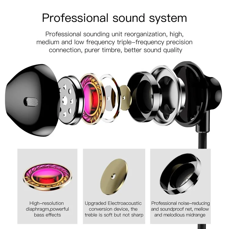 BASEUS Encok H06 Lateral In-ear 3.5mm Earphone Stereo Earpiece with Mic - Black