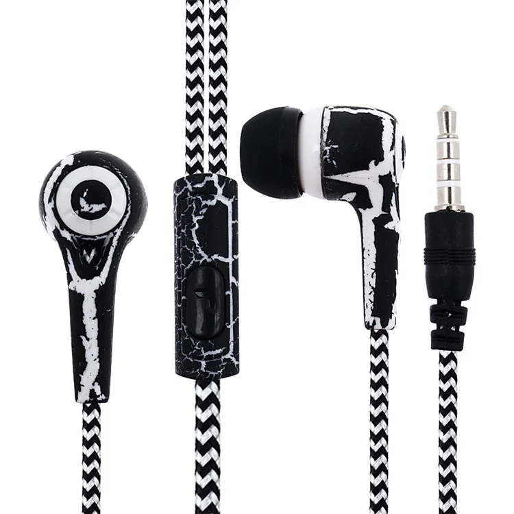 Crackle Texture Woven Pattern 3.5mm In-ear Stereo Earphone with Microphone for iPhone Samsung Huawei - Black