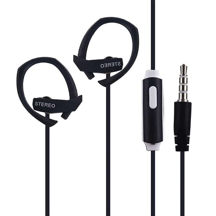 Noodle 3.5mm Ear-hook Super Bass Earphone with Mic for iPhone Samsung Sony - Black