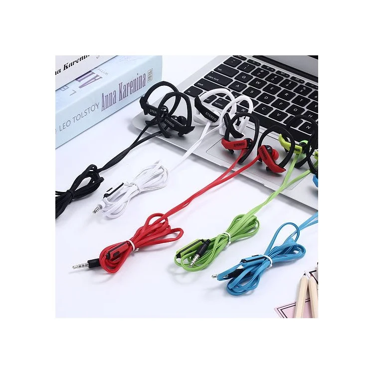 Noodle 3.5mm Ear-hook Super Bass Earphone with Mic for iPhone Samsung Sony - Black