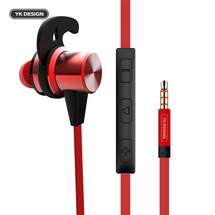 Red - YK R5 3.5mm Magnetic Sports In-ear Earphone with Mic / Volume Control