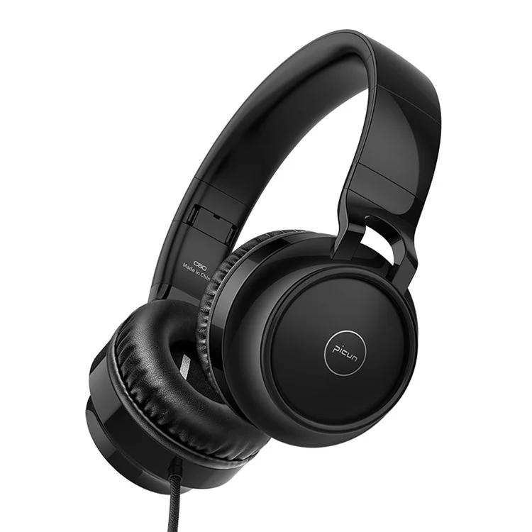 PICUN C60 3.5mm Over Ear Headphone 4D Surround Sound Bass Headset with Mic - All Black