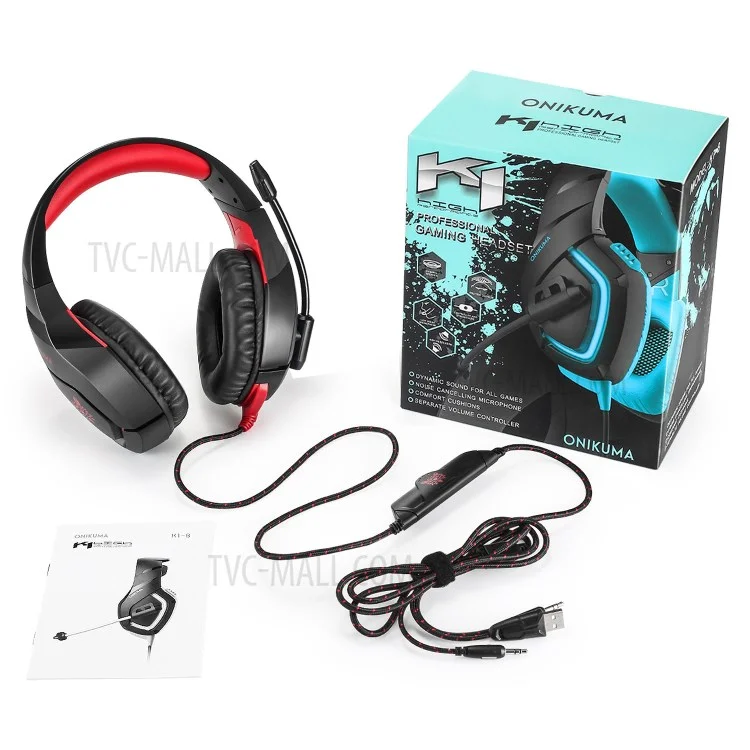 Onikuma K1-B 3,5 mm Stéréo USB LED Casque de Jeu de Jeu Avec Microphone Avec Microphone - Rouge