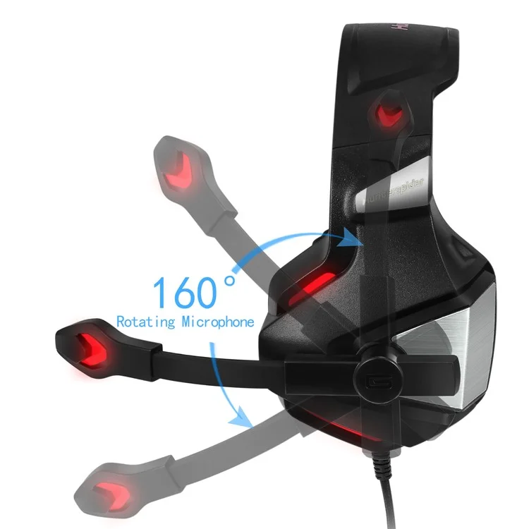 HUNTER SPIDER V3 USB LED Lights Over-ear Gaming Headset Built-in Mic - Red