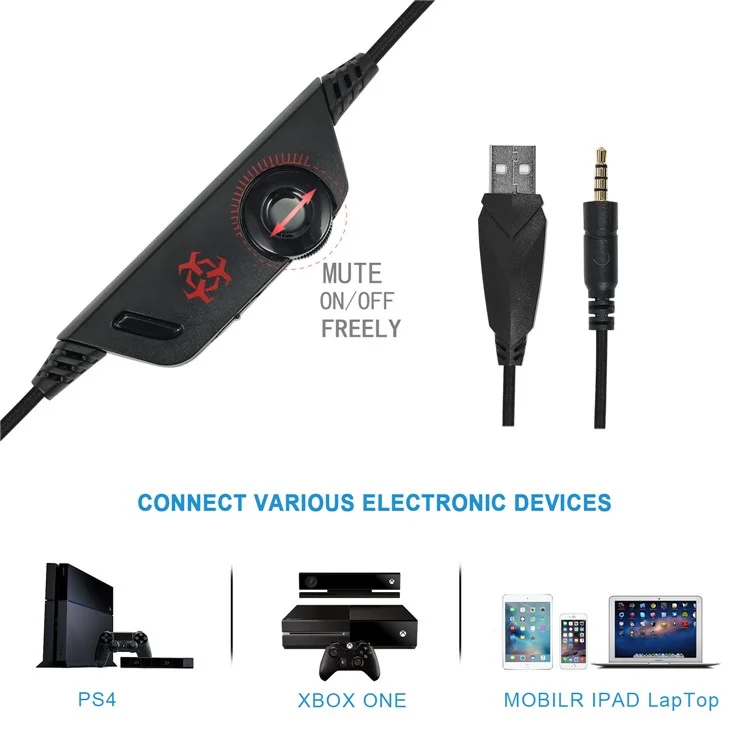 HUNTER SPIDER V3 USB LED Lights Over-ear Gaming Headset Built-in Mic - Red