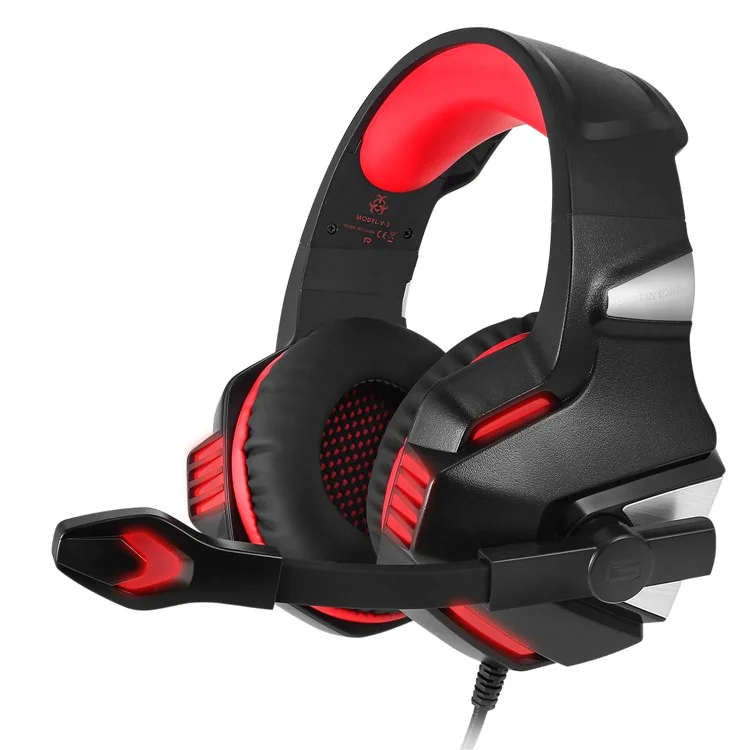 HUNTER SPIDER V3 USB LED Lights Over-ear Gaming Headset Built-in Mic - Red