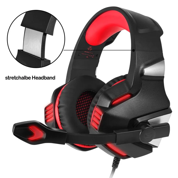 HUNTER SPIDER V3 USB LED Lights Over-ear Gaming Headset Built-in Mic - Red