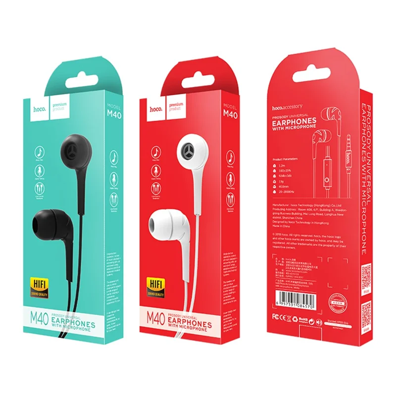HOCO M40 Prosody Universal 3.5mm Wired In-ear Headset Earphone with Microphone for iPhone Samsung - White