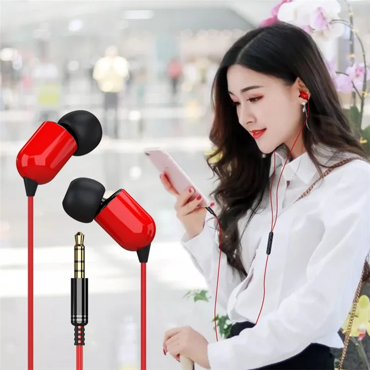 Universal 3.5mm Wired In-ear Earphone with Mic for iPhone Samsung(Cable Length: 3M) - Red