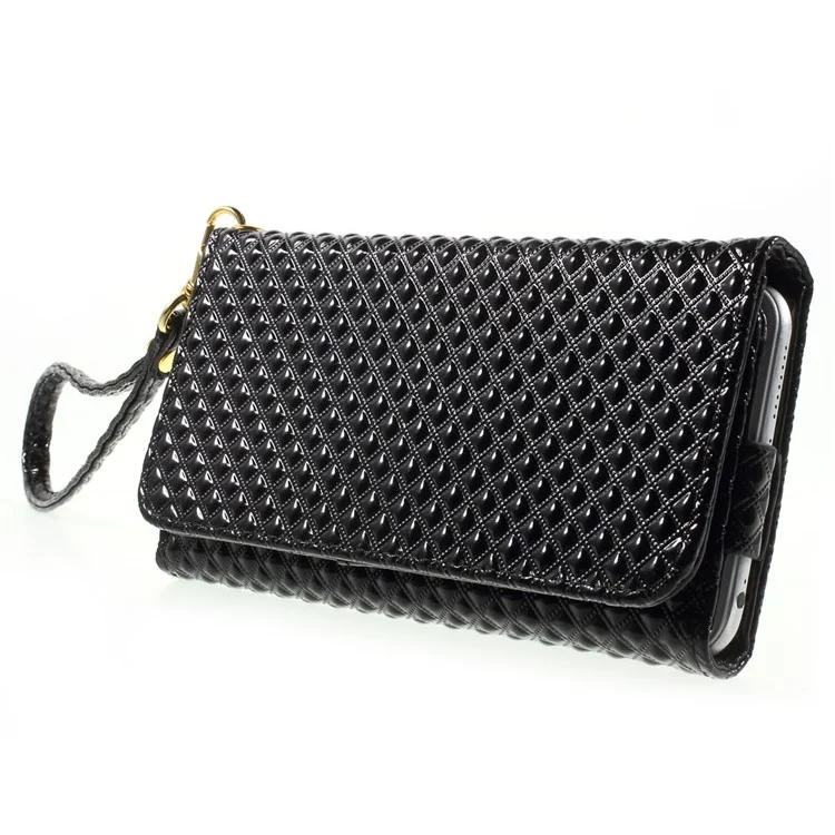Diagonal Pattern Leather Purse Wallet Case for iPhone 6 Plus 6s Plus / Galaxy S6, Size: 161 x 78 x 10mm - Black