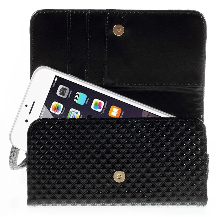 Diagonal Pattern Leather Purse Wallet Case for iPhone 6 Plus 6s Plus / Galaxy S6, Size: 161 x 78 x 10mm - Black
