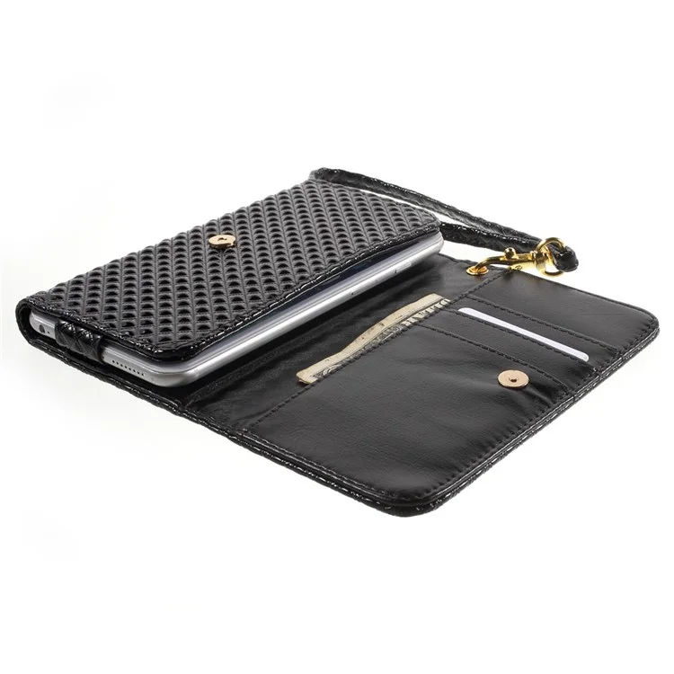 Diagonal Pattern Leather Purse Wallet Case for iPhone 6 Plus 6s Plus / Galaxy S6, Size: 161 x 78 x 10mm - Black